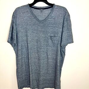 Men's Gray V-Neck pocket T-Shirt Pima cotton XL small stripe fabric